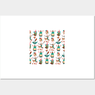 Christmas Woodland Animal Pattern Posters and Art